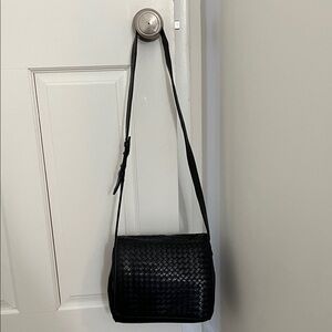 Enzo Angiolini Black Woven Leather Crossbody Bag